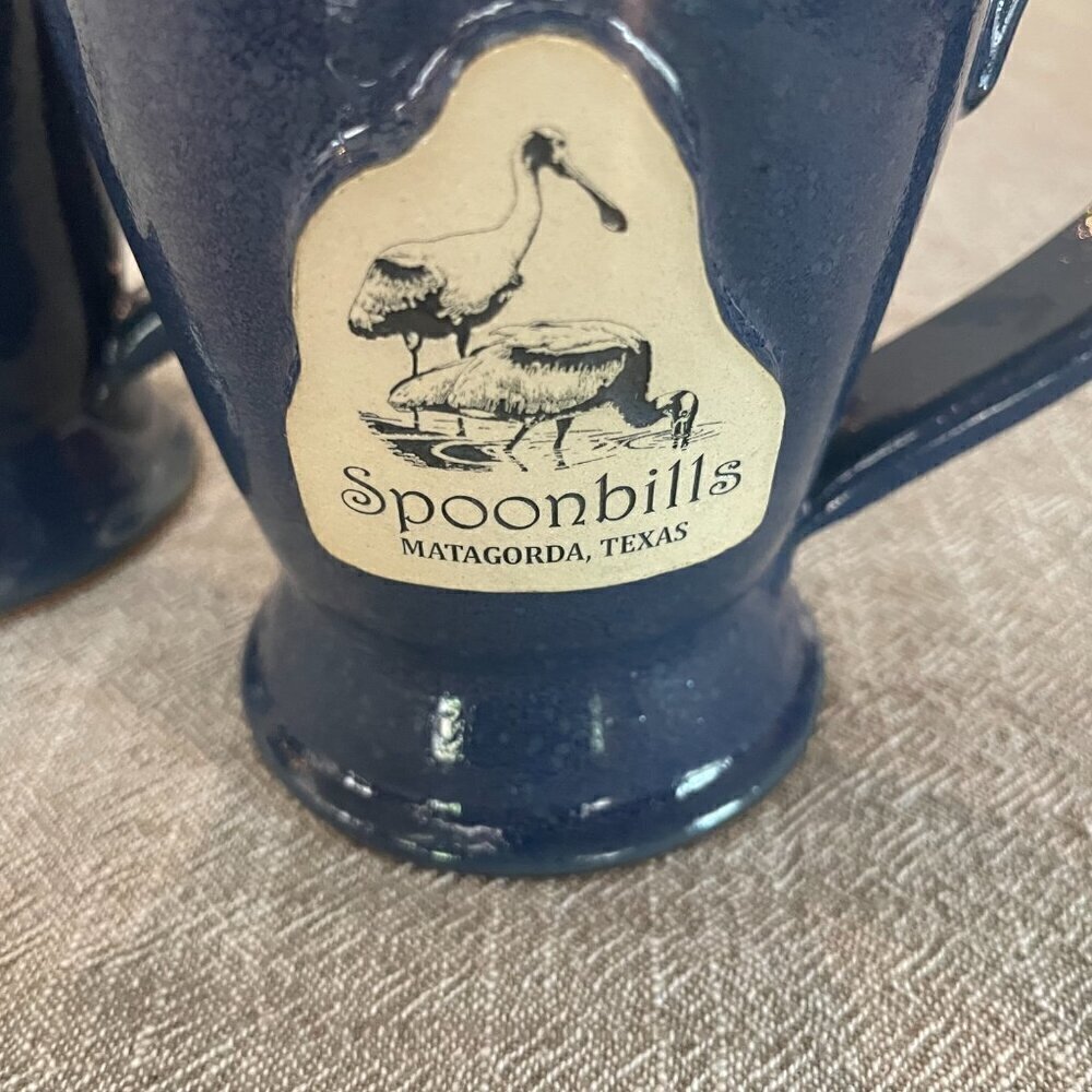 Handmade Set of 2 Clay Mugs Spoonhills Matagorda, TX Navy Made in USA! - Picture 2 of 6